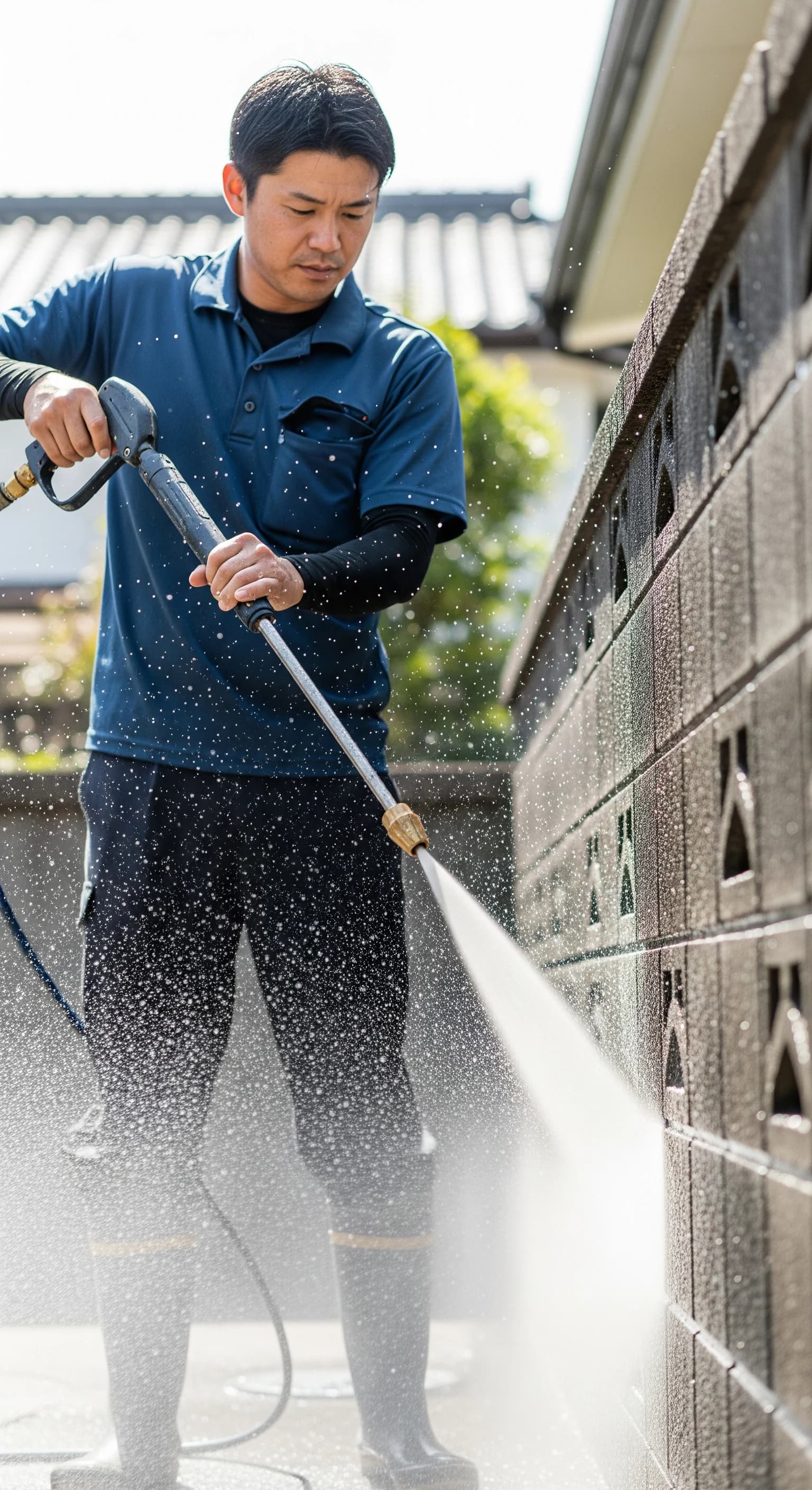 高圧洗浄作業中の職人